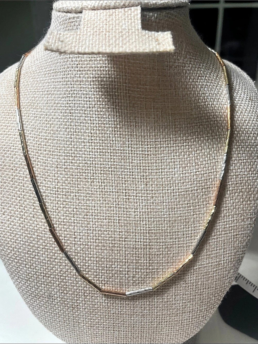 Two-Tone Tube Chain Necklace 10” drop 2” extender